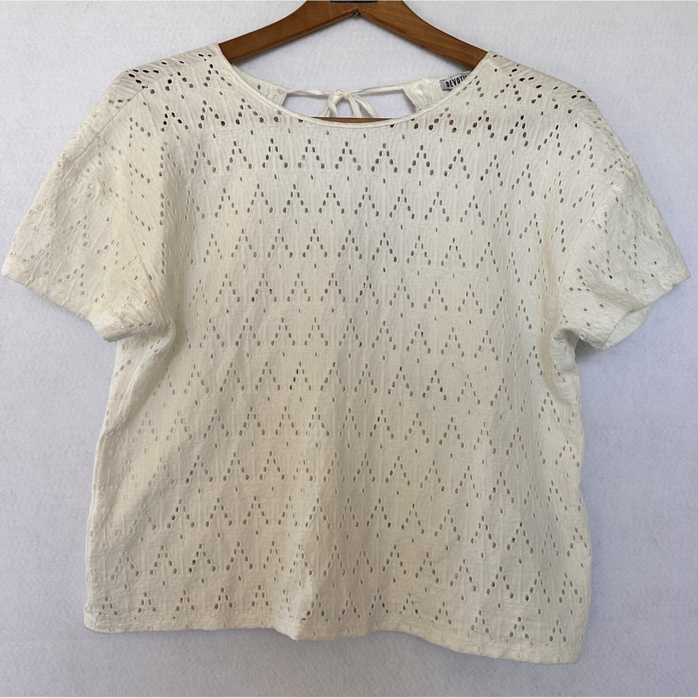 White Eyelet Cottagecore Top Shirt Tie Back Women's M